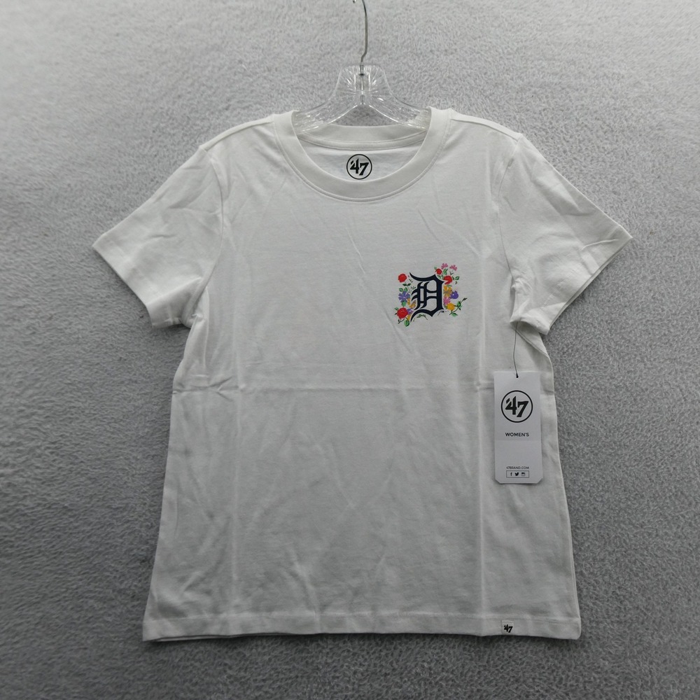 '47 Brand Shirt Womens Small Detroit Tigers White Floral Logo Cotton MLB 12547